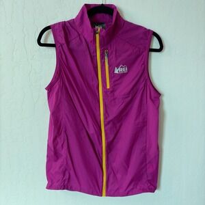REI Co-op Men's Swiftland Active Running Vest Purple Yellow Full Zip Small